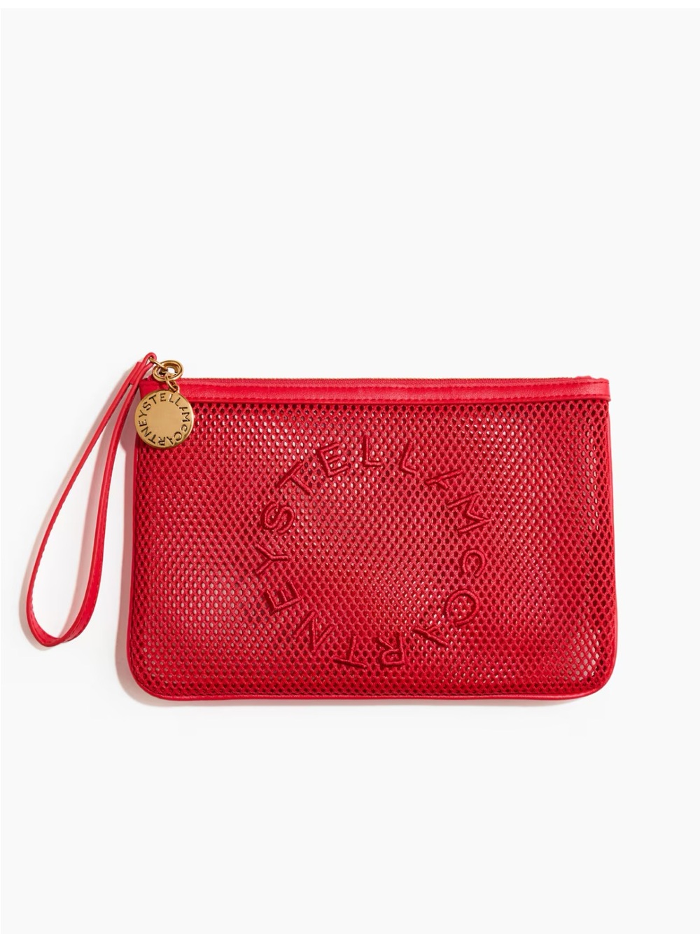 NWT Stella McCartney Red Mesh Zip Wristlet with Logo Charm